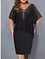 cheap Plus Size Party Dresses-Women‘s Plus Size Curve Party Dress Cocktail Dress Dress Midi Dress Black Wine Navy Blue Half Sleeve Pure Color Patchwork Summer Spring Fall V Neck  Vacation Wedding Guest Dress