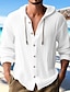 tanie Męskie koszulki-Męskie Koszula lniana koszula Koszula plażowa Bluza z kapturem Czarny Biały Niebieski Długi rękaw Równina Kaptur Wiosna i lato Codzienny Hawajskie Odzież Guzik