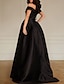 cheap Wedding Dresses-Engagement Formal Black Wedding Dresses A-Line Off Shoulder Sleeveless Sweep / Brush Train Satin Bridal Gowns With Pleats Split Front 2024