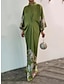 Χαμηλού Κόστους Σατέν Φορέματα-Γυναικεία Μαύρο φόρεμα Φόρεμα χορού Φόρεμα για πάρτυ Στάμπα Όρθιος Γιακάς Μακρυμάνικο Πράσινο του τριφυλλιού Άνοιξη Χειμώνας