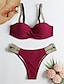 preiswerte Bikini-Sets-Damen Badeanzug Bikinis Normal Bademode Glitzer 2 teilig Tiefes V Feste Farbe Strandbekleidung Push-Up Hosen Badeanzüge