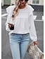 cheap Basic Women&#039;s Tops-Shirt Lace Shirt Blouse Women&#039;s Black White Blue Solid / Plain Color Ruffle Puff Sleeve Daily Fashion Round Neck Regular Fit S