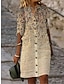 abordables Robes en lin graphiques-Robe chemise Robe casual Femme Robe mi-longue Polyester Mode Casual Quotidien Extérieur du quotidien Vacances Col de Chemise Bouton Imprimer Manches 3/4 Eté Printemps Automne 2023 Ample Blanche Jaune