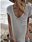 billige T-skjorter til kvinner-Dame T skjorte عادي Avslappet Helg Lomme Hvit Kortermet Grunnleggende V-hals