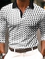 cheap Men&#039;s Button Up Polos-Plaid Geometry Men&#039;s Abstract 3D Print Outdoor Casual Daily Streetwear Polyester Long Sleeve Turndown Polo Shirts White Blue Fall &amp; Winter S M L Micro-elastic Lapel Polo