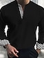 cheap Men&#039;s Casual Shirts-Men&#039;s Casual Shirt Black White Dark Navy Blue Long Sleeve Color Block V Neck Street Vacation Sexy Clothing Apparel Fashion Shirts Leisure