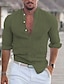preiswerte Baumwoll-Leinenhemd-Herren leinenhemd Popover-Shirt Lässiges Hemd Schwarz Weiß Hellgrün Langarm Glatt Kragen Frühling Sommer Casual Hawaiianisch Bekleidung
