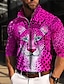 Недорогие Рубашка-поло на молнии-Животное Леопард Муж. На каждый день 3D С принтом на открытом воздухе На каждый день Уличная одежда Полиэстер Длинный рукав Молния Футболки поло Желтый Темно-розовый Наступила зима S M L