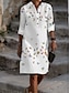 Χαμηλού Κόστους Print Φορέματα-Γυναικεία Φόρεμα πουκαμίσα Καθημερινό φόρεμα Μίντι φόρεμα Κουμπί Τσέπη Καθημερινό Καθημερινά Διακοπές Κολάρο Πουκαμίσου Μακρυμάνικο Καλοκαίρι Άνοιξη Φθινόπωρο Λευκό Κίτρινο Φλοράλ Φτερό