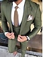 זול חליפות-חליפות נשף ירוקות לגברים סתיו חליפות חתונה 3 חלקים בצבע אחיד בהתאמה אישית עם שני כפתורים חד חזה 2024