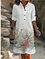 Χαμηλού Κόστους Γραφικά φορέματα λινάτσας-Γυναικεία Φόρεμα πουκαμίσα Καθημερινό φόρεμα Φόρεμα από βαμβακερό λινό Μίντι φόρεμα Κουμπί Τσέπη Καθημερινό Καθημερινά Διακοπές Κολάρο Πουκαμίσου Μακρυμάνικο Καλοκαίρι Άνοιξη Φθινόπωρο