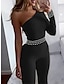 cheap Party Jumpsuits-Women&#039;s Jumpsuit Beaded High Waist Solid Color One Shoulder Streetwear Wedding Party Regular Fit Long Sleeve Black S M L Fall