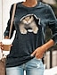 abordables Sudaderas de mujer-Mujer Camiseta Negro Amarillo Azul Marino Graphic Gato Estampado Manga Larga Diario Estilo lindo Escote Redondo Regular Gato 3D S