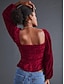 رخيصةأون ملابس علوية أساسية للنساء-قميص بلوزة نسائي أسود أحمر أزرق سهل فضفاض أنيق رقبة مربعة مخمل عادي كم ضيق S