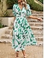 cheap Print Dresses-Women&#039;s Chiffon Dress A Line Dress Floral Graphic Patchwork Print V Neck Midi Dress Elegant Work Daily Half Sleeve Summer Fall