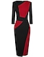 Χαμηλού Κόστους εμπριμέ φορέματα εργασίας-Γυναικεία Φόρεμα εργασίας Φόρεμα σε ευθεία γραμμή Ημιεπίσημο φόρεμα Μοντέρνα Μίντι φόρεμα Κουρελού Λαιμόκοψη V 3/4 Μήκος Μανικιού Συνδυασμός Χρωμάτων Κανονικό Μαύρο Ρουμπίνι Βαθυγάλαζο