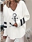ieftine pulover grafic-Pentru femei Pulover pulover În V Striat Tricotat Polyester Imprimeu Vară Toamnă În aer liber Zilnic Ieșire Stilat Casual Moale Manșon Lung Inimă Animal Bloc Culoare Alb / Negru Negru Alb S M L