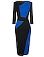 Χαμηλού Κόστους εμπριμέ φορέματα εργασίας-Γυναικεία Φόρεμα εργασίας Φόρεμα σε ευθεία γραμμή Ημιεπίσημο φόρεμα Μοντέρνα Μίντι φόρεμα Κουρελού Λαιμόκοψη V 3/4 Μήκος Μανικιού Συνδυασμός Χρωμάτων Κανονικό Μαύρο Ρουμπίνι Βαθυγάλαζο