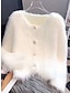 cheap Cardigans-Women&#039;s Cardigan Sweater Crew Neck Ribbed Knit Polyester Imitation Mink Faux Fur Trim Fall Winter Daily Going out Weekend Stylish Casual Soft Long Sleeve Solid Color Black White Pink One-Size