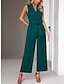 cheap Women&#039;s Jumpsuits-Women&#039;s Jumpsuit Maillard Lace up Solid Color V Neck Business Office Work Regular Fit Sleeveless Black Wine Green S M L Summer