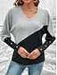 billiga Bastoppar för dam-T-shirt Dam Rodnande Rosa Purpur Kaki Färgblock Sexig Dagligen Mode V-hals Normal S
