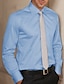 baratos Camisas masculinas de negócios-Homens Camisa Social Saia Azul Claro Preto Branco Manga Longa Tecido Lapela Primavera &amp; Outono O negócio Casual Roupa