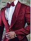 billige Jakkesæt-sort rød hvid til mænd galladragter jacquard blomstret paisley bryllup gotiske jakkesæt smoking jakkesæt 2-delt skræddersyet pasform enkeltradet en-knap 2024