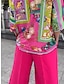 ieftine Costume din Două Piese-Pentru femei Cămașă Seturi de pantaloni Floral Casul / Zilnic Imprimeu Roșu-aprins Lungime Manșon 3/4 Modă Neon &amp; Luminos Rotund Primăvara &amp; toamnă