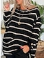 cheap Graphic Sweaters &amp; Cardigans-Women&#039;s Pullover Sweater Jumper Crew Neck Ribbed Knit Polyester Pocket Fall Winter Daily Going out Weekend Stylish Casual Soft Long Sleeve Striped Maillard Black Pink Orange S M L