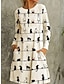 cheap Print Dresses-Women&#039;s Winter Dress T Shirt Dress Tee Dress Cat Stripe Pocket Print Crew Neck Midi Dress Daily Date Long Sleeve Fall Winter