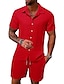 baratos camisa de botão masculina-Homens camisa de botão Camisa casual camisa de praia Conjunto Preto Branco Rosa Vermelho Azul Marinho Escuro Manga Curta Tecido Listras / Ondulações Lapela Casual Diário Roupa Moda Confortável