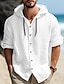 cheap Men&#039;s  Overshirts-Men&#039;s Shirt Linen Shirt Hooded Shirt Black White Blue Long Sleeve Plain Hooded Spring &amp; Summer Casual Daily Clothing Apparel Button
