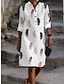 Χαμηλού Κόστους Print Φορέματα-Γυναικεία Φόρεμα πουκαμίσα Καθημερινό φόρεμα Μίντι φόρεμα Κουμπί Τσέπη Καθημερινό Καθημερινά Διακοπές Κολάρο Πουκαμίσου Μακρυμάνικο Καλοκαίρι Άνοιξη Φθινόπωρο Λευκό Κίτρινο Φλοράλ Φτερό