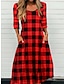 cheap Print Dresses-Women&#039;s Plaid Crew Neck Midi Dress Home Daily Long Sleeve Fall Winter