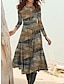 cheap Print Dresses-Women&#039;s Graphic Pocket Crew Neck Midi Dress Daily Date Long Sleeve Fall Winter