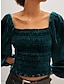 economico Top da donna Basic-Camicia Blusa Per donna Nero Rosso Blu Liscio Informale Elegante Squadrata Velluto Standard Manica a lanterna S
