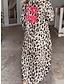 baratos Vestidos Estampados-Mulheres Leopardo Botão Imprimir Colarinho de Camisa Vestido midi Diário Férias Manga Longa Verão Primavera