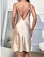 Χαμηλού Κόστους βασικά νυχτερινά φορέματα-Γυναικεία Σατέν Φόρεμα Φόρεμα σε ευθεία γραμμή Μίνι φόρεμα χαριτωμένο στυλ Πολυτέλεια Εξώπλατο Σκίσιμο Συμπαγές Χρώμα Τιράντες Πάρτι Ξεκούραση Μαύρο Σαμπανιζέ 2023 Καλοκαίρι Άνοιξη Τ M L XL