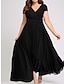 Χαμηλού Κόστους plus size φορέματα για πάρτι-Γυναικεία Μεγάλα Μεγέθη Φόρεμα χορού Φόρεμα για πάρτυ Σουρωτά Λαιμόκοψη V Κοντομάνικο Διακοπές Μαύρο Λευκό Καλοκαίρι Άνοιξη