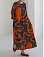 Χαμηλού Κόστους Print Φορέματα-Γυναικεία Φλοράλ Στάμπα Στρογγυλή Ψηλή Λαιμόκοψη Μακρύ Φόρεμα Μάξι Φόρεμα Καθημερινά Διακοπές Κοντομάνικο Φθινόπωρο Χειμώνας