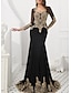 olcso Estélyi ruhák-sellő fekete ruha estélyi ruha fekete ruha vintage halloween eljegyzési bíróság vonat hosszú ujjú magas nyakú szerda addams családi szatén rátétekkel 2024