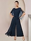 cheap Mother of the Bride Pantsuits-Jumpsuits Mother of the Bride Dress Formal Wedding Guest Elegant Party Scoop Neck Ankle Length Chiffon Sleeveless with Beading 2024