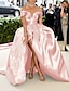 cheap Evening Dresses-A-Line Evening Gown Gold Prom Dress Carnival Celebrity Sparkle Dress Floor Length Sleeveless Off Shoulder Satin with Ruched 2024