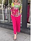 ieftine Costume din Două Piese-Pentru femei Cămașă Seturi de pantaloni Floral Casul / Zilnic Imprimeu Roșu-aprins Lungime Manșon 3/4 Modă Neon &amp; Luminos Rotund Primăvara &amp; toamnă
