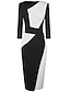 ieftine rochii de lucru imprimate-Pentru femei Rochie de lucru Rochie teacă Rochie Semi Formala Modă Rochii Midi Peteci În V Lungime Manșon 3/4 Bloc Culoare Fit regulat Negru Roșu-aprins Bleumarin Toamnă Iarnă S M L XL XXL
