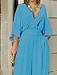 cheap Party Dresses-Jumpsuits Party Dresses Elegant Dress Wedding Guest Holiday Floor Length 3/4 Length Sleeve V Neck Polyester with Ruched 2024