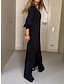 preiswerte schlichte Kleider-Damen schwarzes kleid kleid lang Hauptstadt Gespaltener Oberschenkel Arbeit Täglich Verabredung Elegant Modisch V Ausschnitt Langarm Schwarz Farbe
