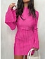 cheap Party Dresses-Women&#039;s Party Dress Cocktail Dress Bodycon Ruched Stand Collar Bell Sleeve Long Sleeve Mini Dress Birthday Vacation Light Pink Pink Winter