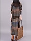 cheap Design Cotton &amp; Linen Dresses-Women&#039;s Casual Dress Cotton Linen Dress Loose Dress Maxi Dress Cotton Linen Print Basic Classic Daily Vacation Crew Neck Long Sleeve Spring Fall Winter Wine Brown Striped