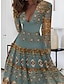 preiswerte Bedruckte Kleider-Damen A Linie Kleid Farbblock Bedruckt V Ausschnitt kleid lang Vintage Ethnisch Verabredung Langarm Herbst